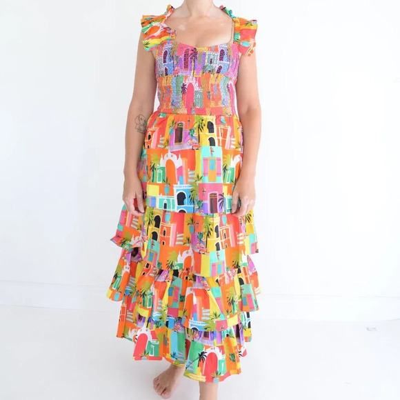 Alden Adair Mia Casablanca Red Orange Tropical Holiday Maxi Dress S  NTW - Picture 2 of 11